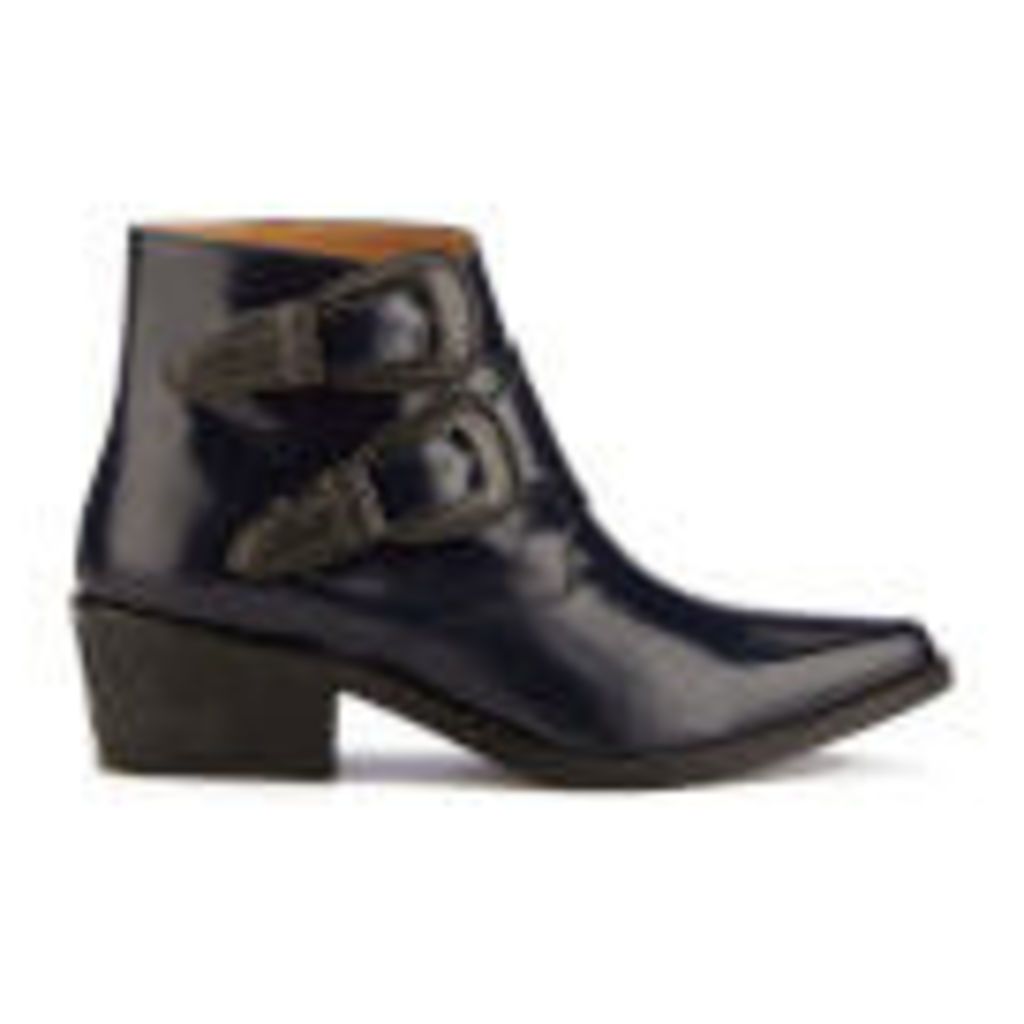 Toga Pulla Women's Buckle Leather Heeled Ankle Boots - Navy Polido
