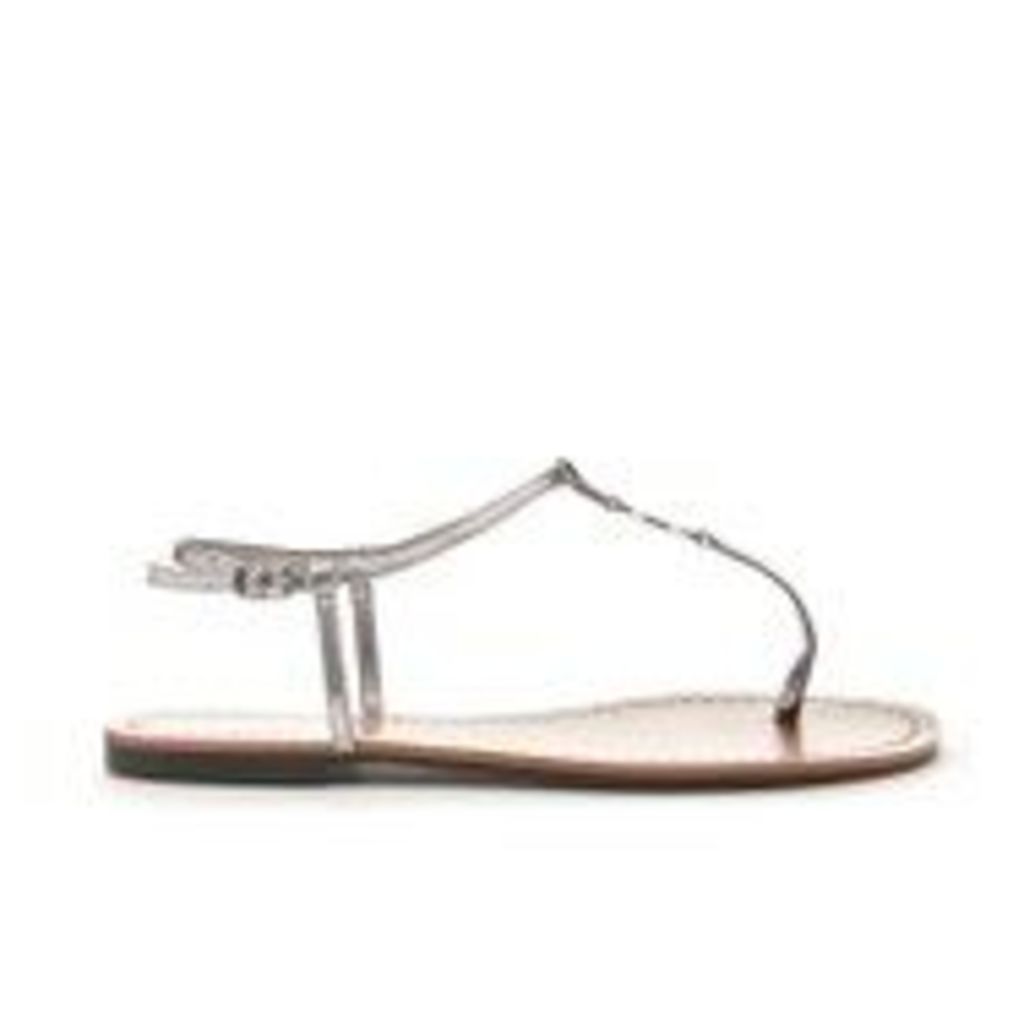 Lauren Ralph Lauren Women's Aimon T-Bar Croc Flat Sandals - New Silver - UK 7.5/US 9.5