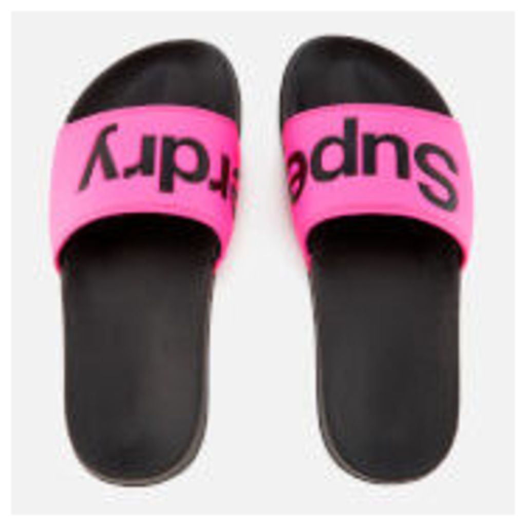 Superdry Women's Pool Slide Sandals - Black/Fluro Pink - L/UK 7-8 - Pink