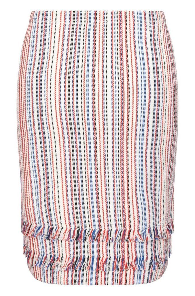 Striped skirt in cotton blend with short fringes: `Fabienne`