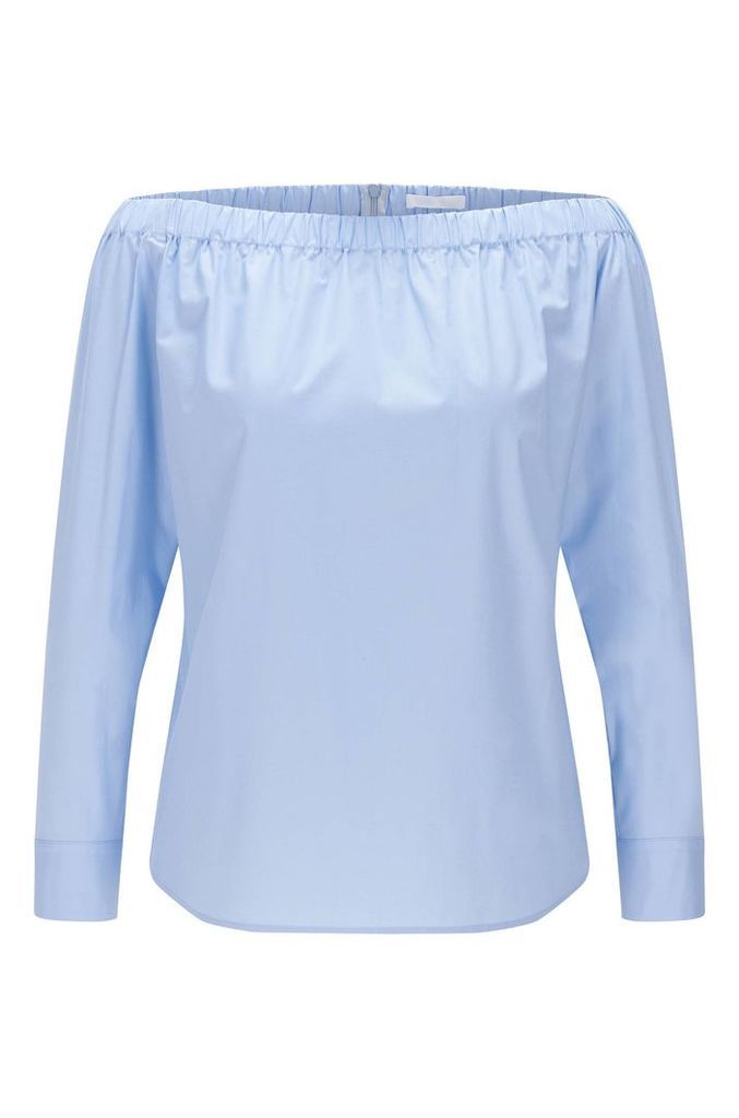 Plain Carmen blouse in stretch cotton: `Bagiana`