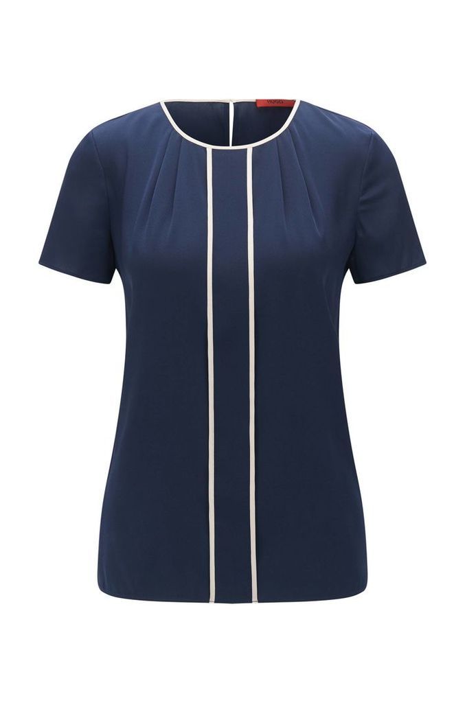 Short-sleeved top in stretch silk with contrasting colour piping: `Conisa-1`