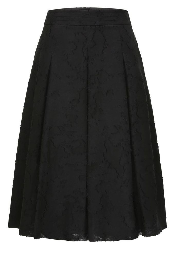 Box pleat skirt with a floral texture in cotton blend with silk: `Bablumy`