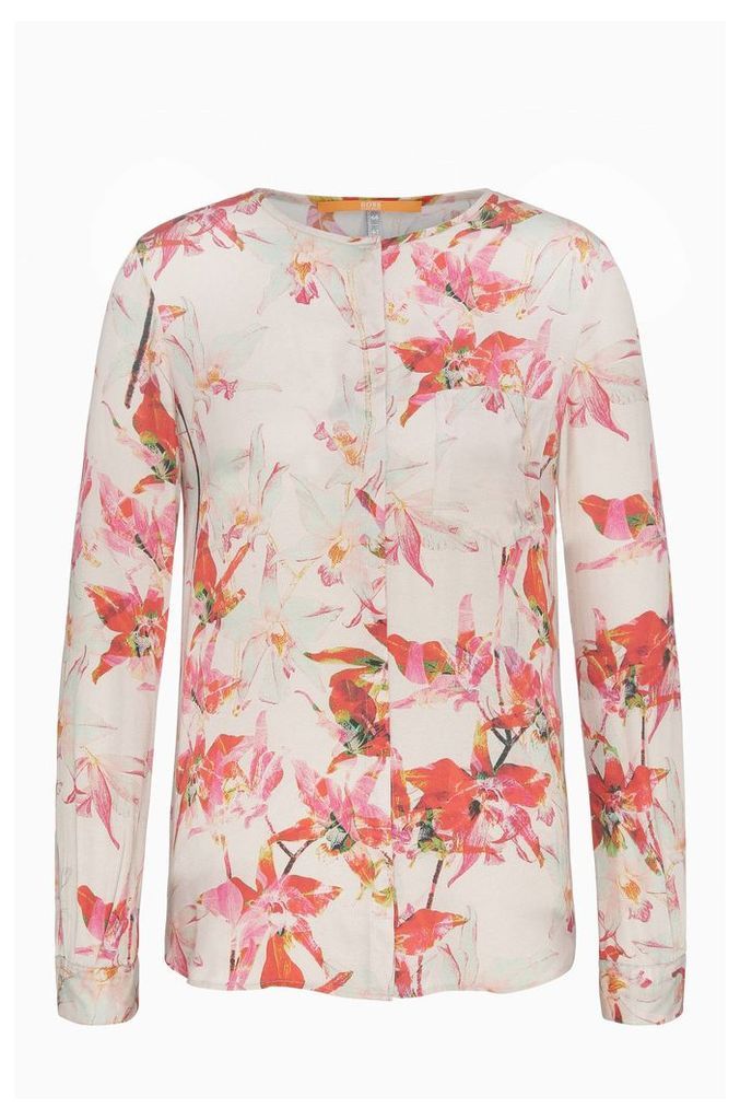 Regular-fit blouse in a silk blend with viscose and a floral print: `Eflo`