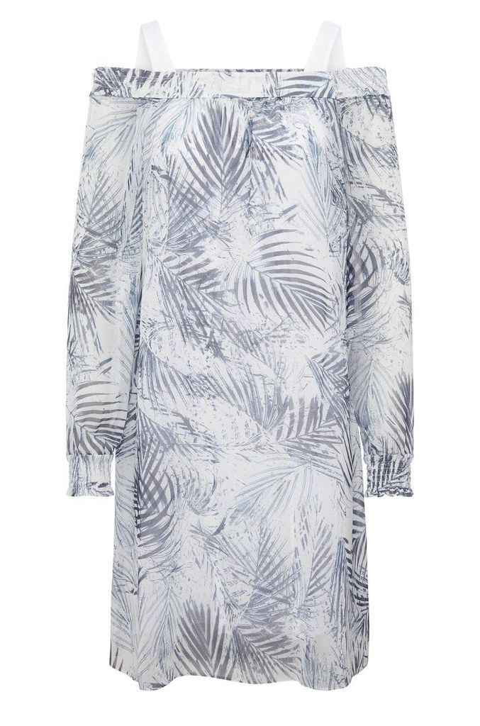 Relaxed-fit Carmen dress in material blend with palm-tree print: `Acarmy`