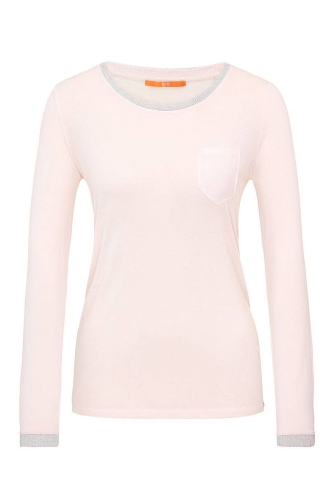 Knitted long-sleeved top in viscose with glittering hems: `Voksi`