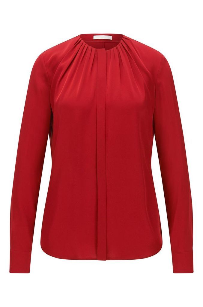 Silk-blend blouse with gathered neckline