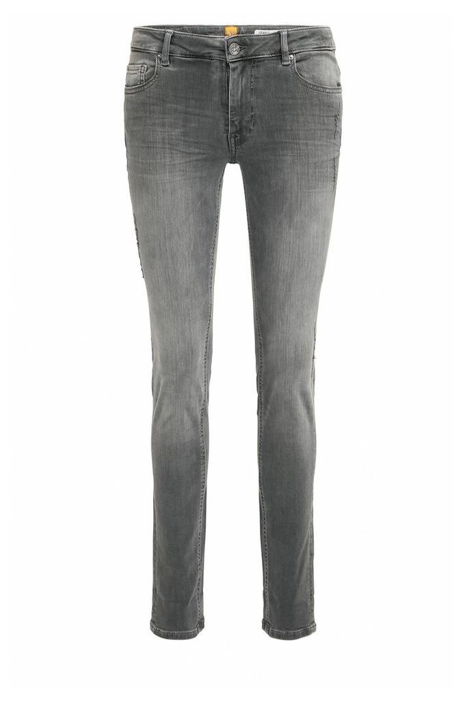 Slim-fit washed and distressed jeans in super-stretch denim