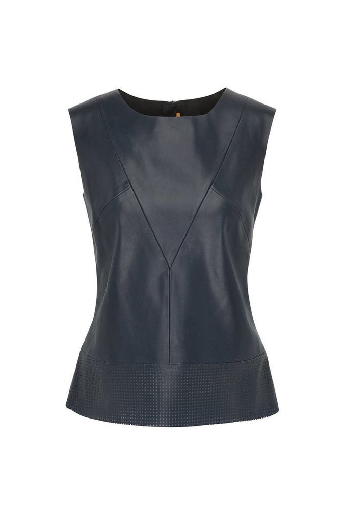 Faux leather sleeveless top with perforated hem