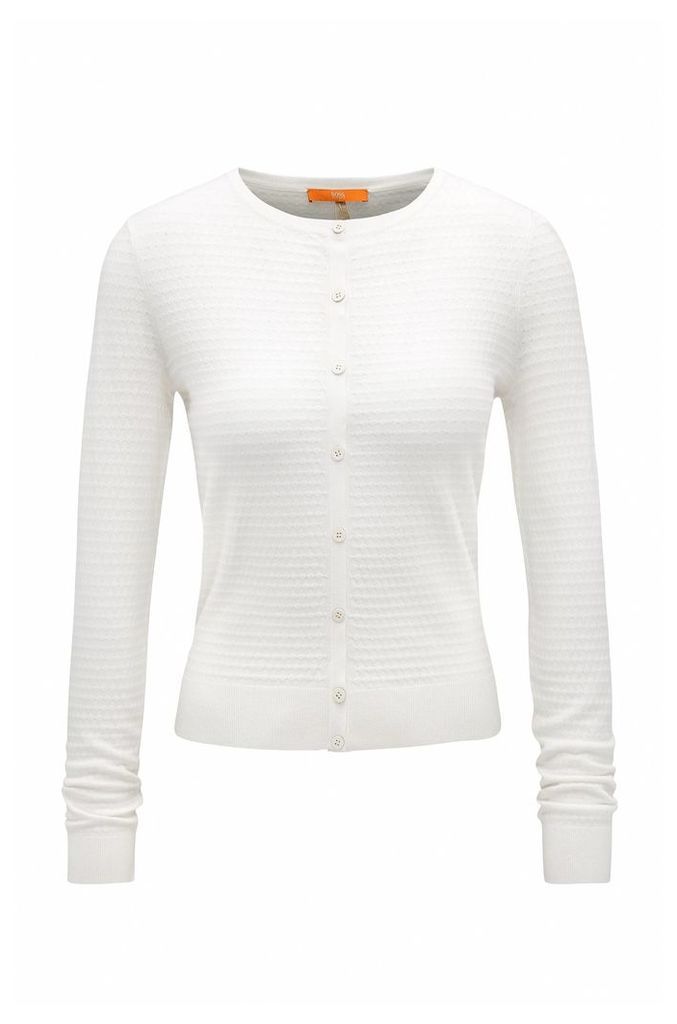 Lightweight crew-neck cardigan with knitted structure