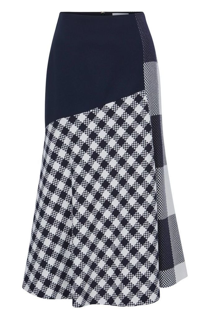 Knee-length skirt in checked cotton