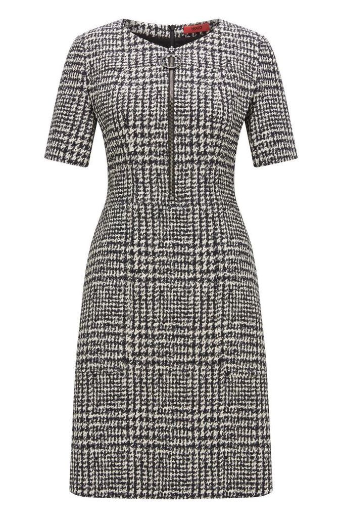 Zip-front dress in checked fabric