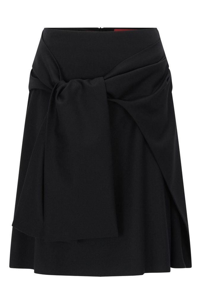A-line flannel skirt with draped belt detail