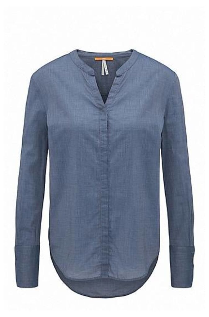Regular-fit blouse in cotton-blend chambray