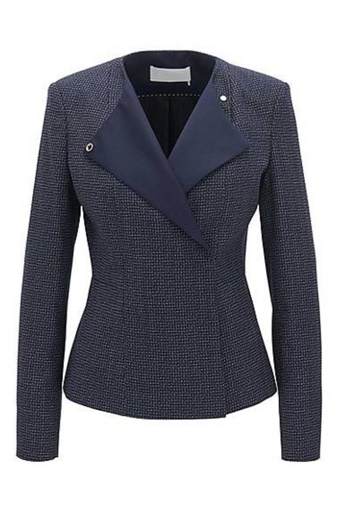 Regular-fit collarless jacket in checked virgin wool