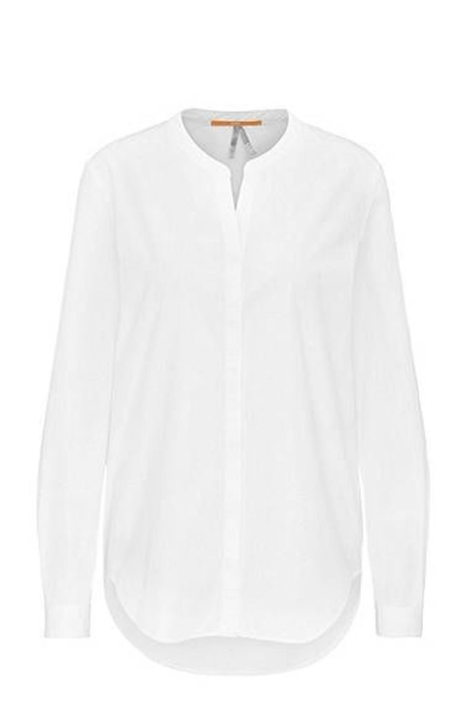 Regular-fit cotton poplin blouse with stand collar