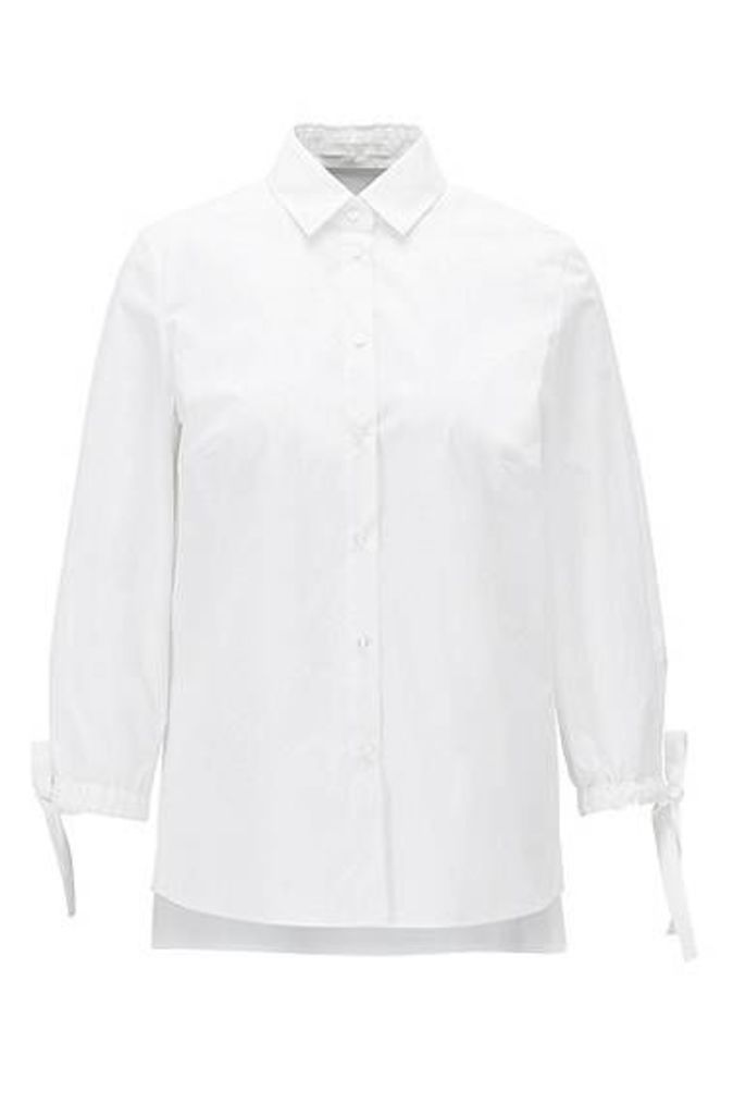 Stretch-cotton blouse with bow-detail sleeves