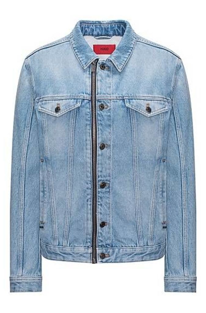 Oversized-fit stonewashed denim jacket with zip detail