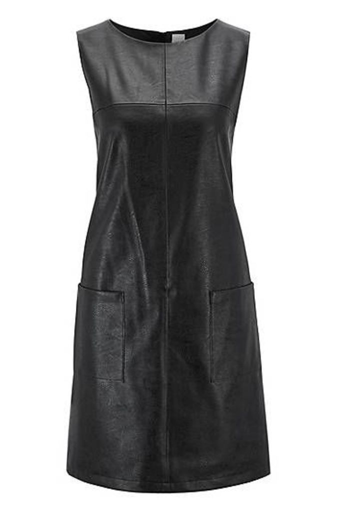Faux-leather sleeveless dress with patched pockets