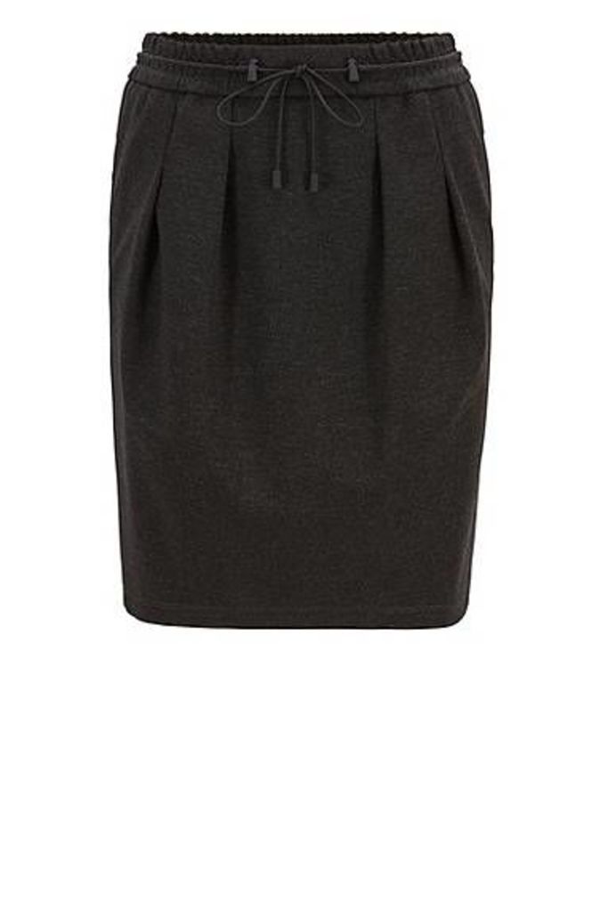 Knee-length skirt in melange jersey with drawstring waist