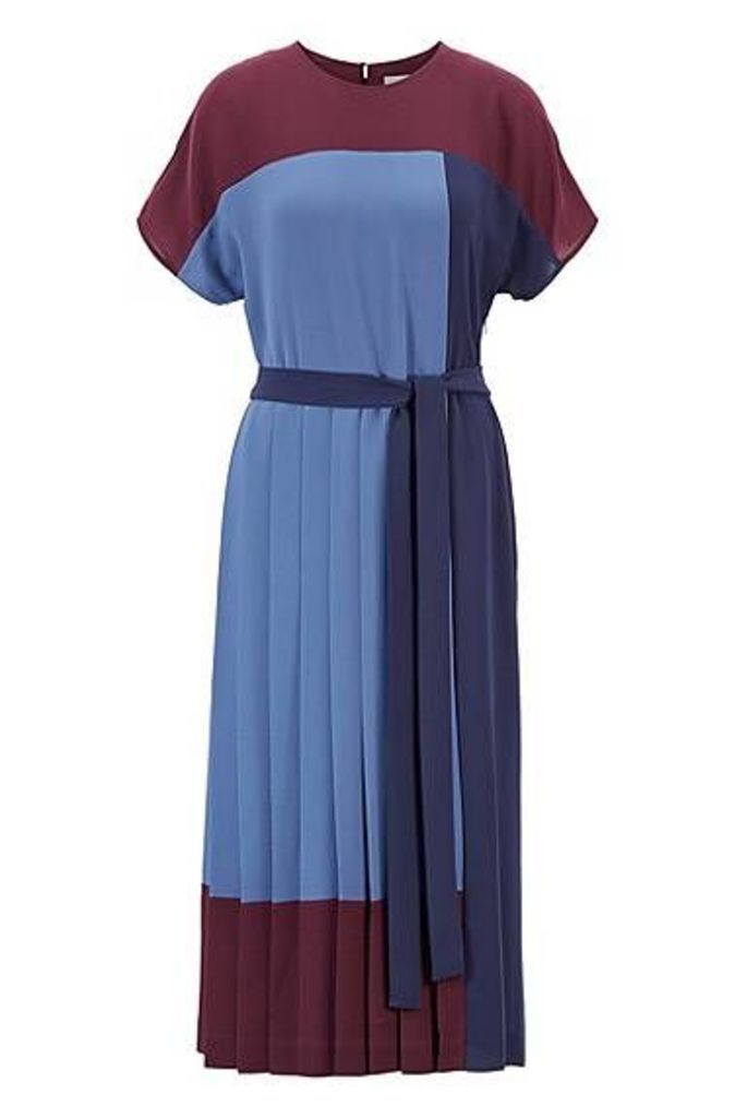 Pleated colour-block midi dress in crepe