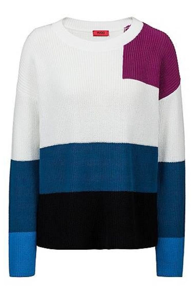 Oversized-fit sweater in knitted colour-block cotton