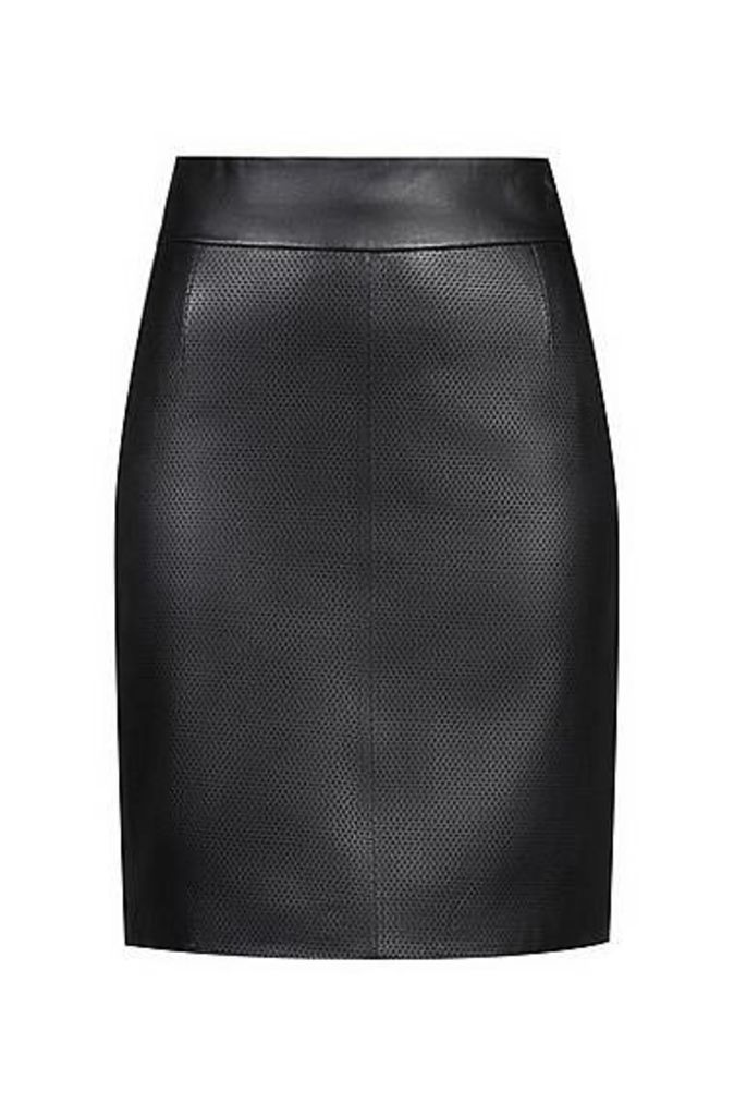 Lambskin pencil skirt with perforated detailing