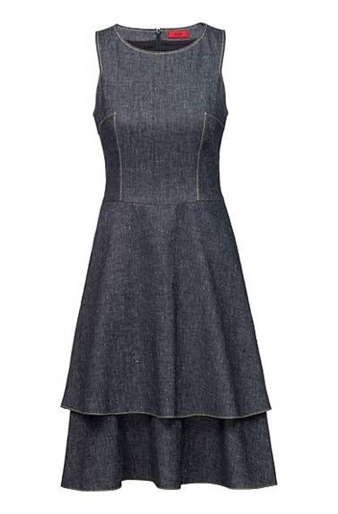 Sleeveless dress in cotton and linen with layered skirt