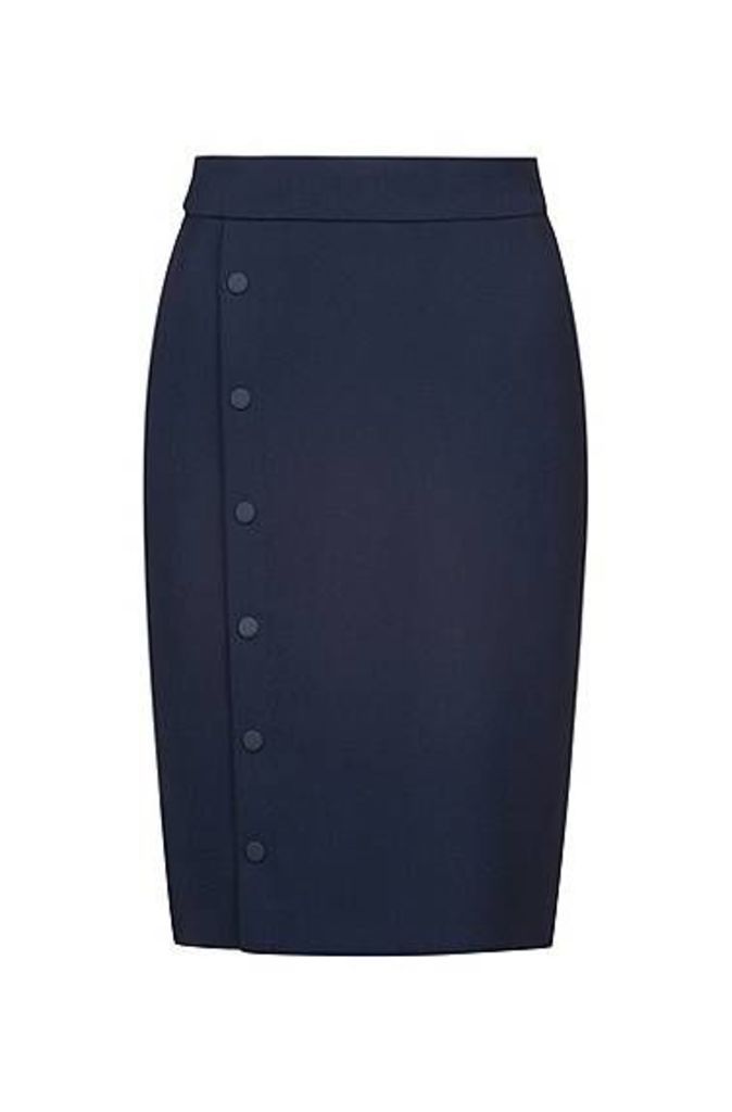Slim-fit pencil skirt with snap-closure trim