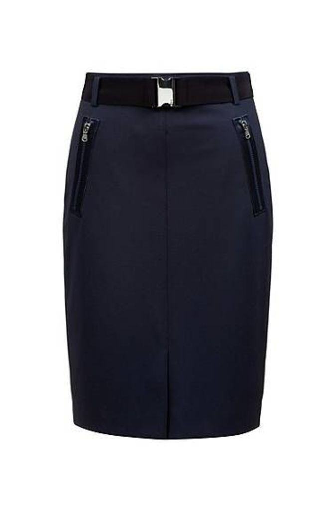Slim-fit pencil skirt with belt and zipped pockets
