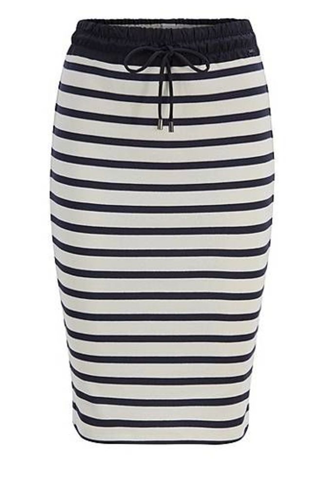 Striped cotton pencil skirt with technical drawstring waist