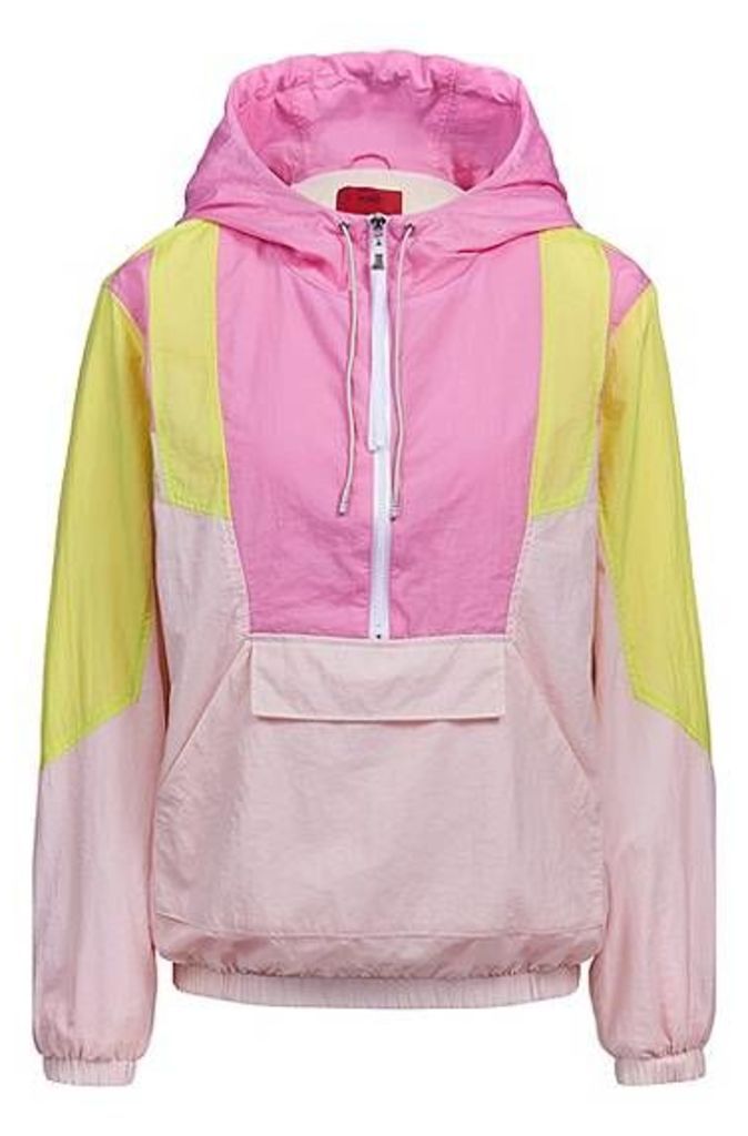 Oversized-fit hooded jacket with colourblocking and half zip
