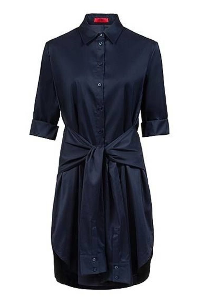 Regular-fit dress with knotted-sleeve belt