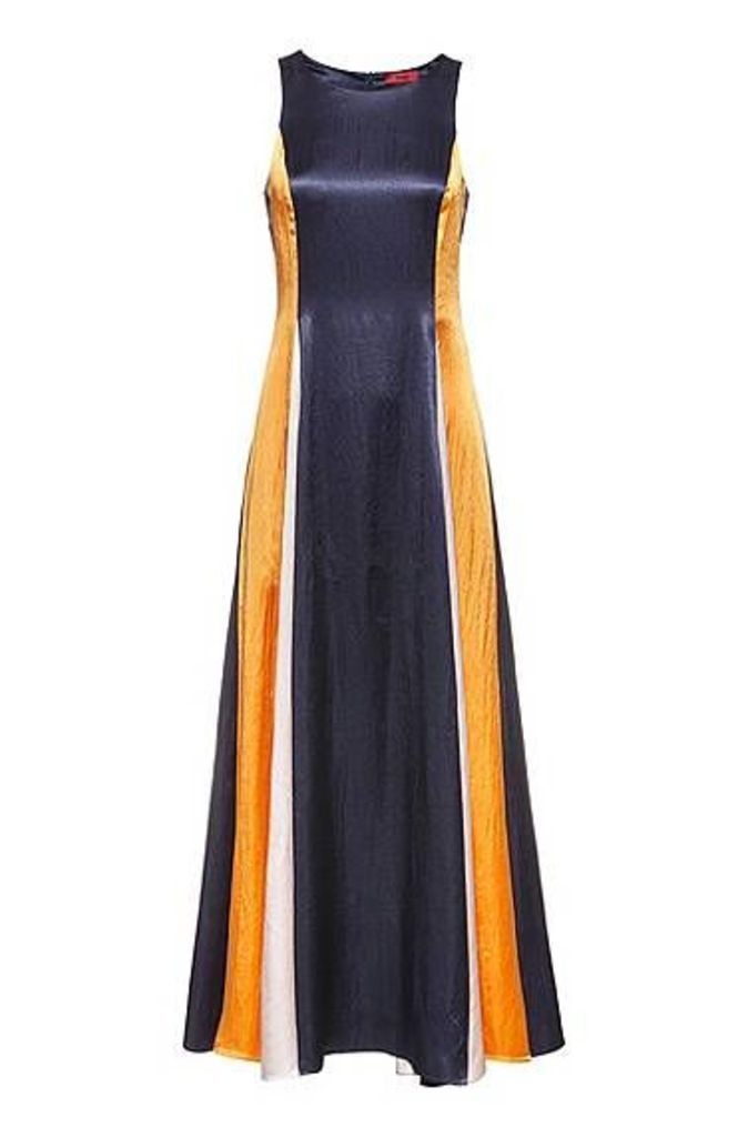 Sleeveless colour-block maxi dress in lustrous fabric