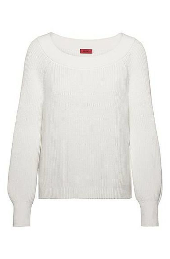 Wide boatneck sweater in rib-knit cotton