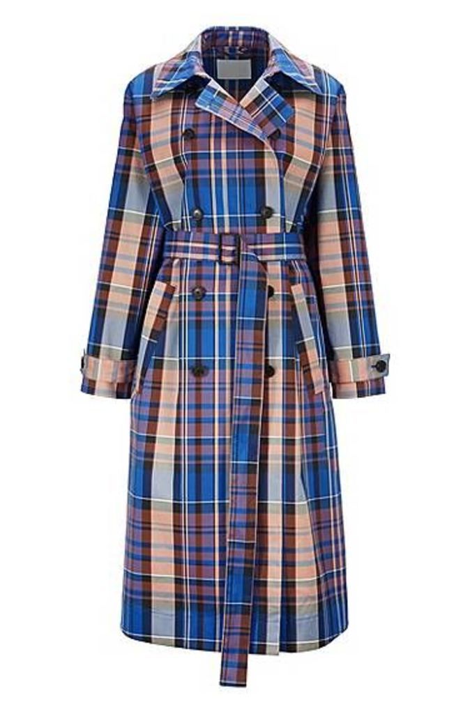 Checked trench coat with double-breasted closure