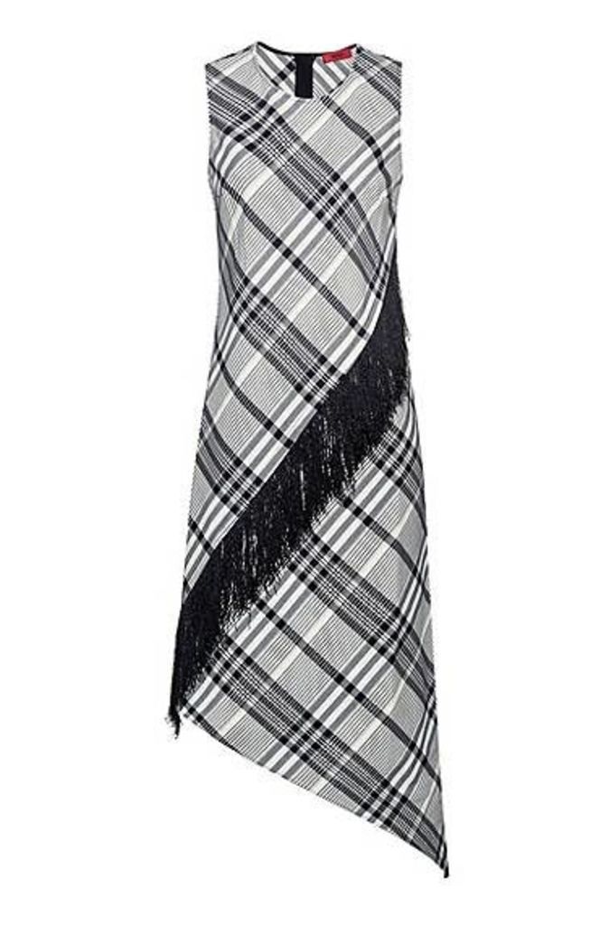 Checked-cotton dress with fringing and asymmetric hem