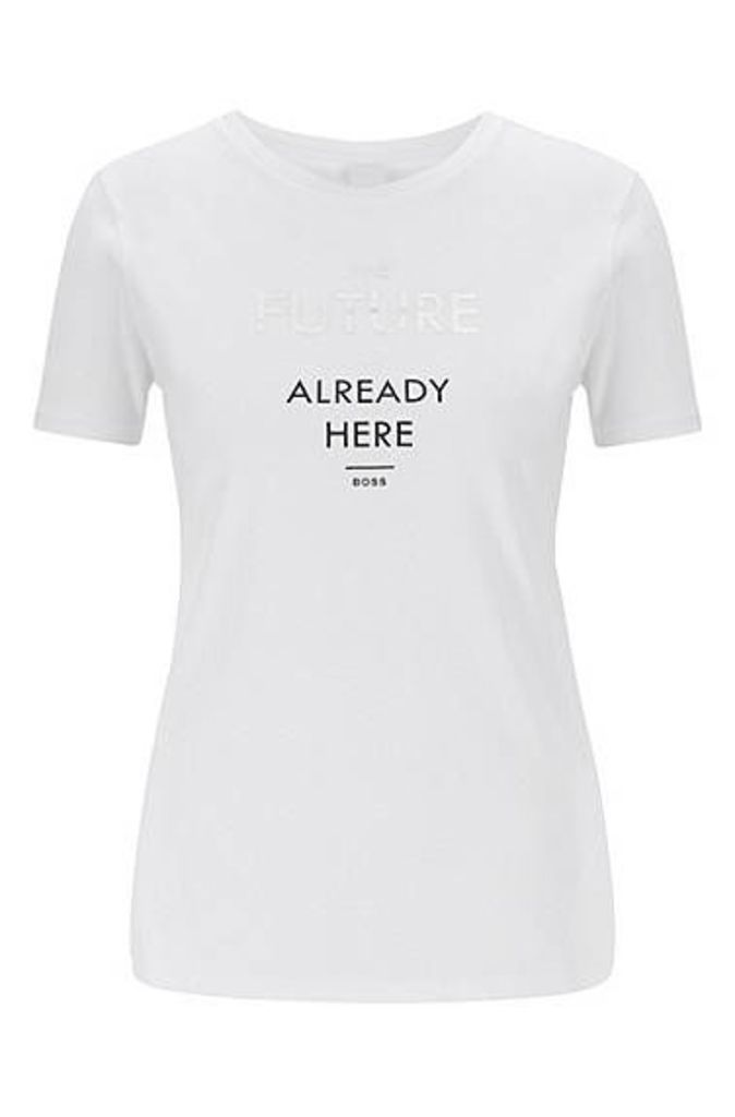 Crew-neck T-shirt with matte and foil slogan prints