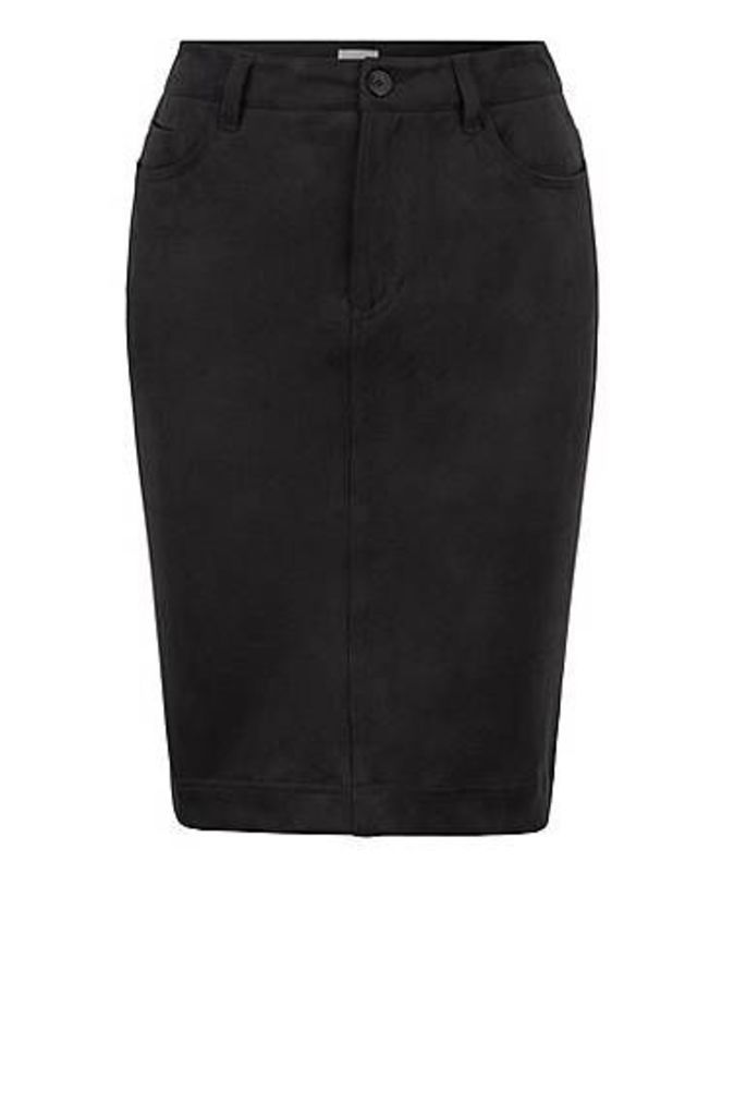 A-line knee-length skirt in stretch faux suede