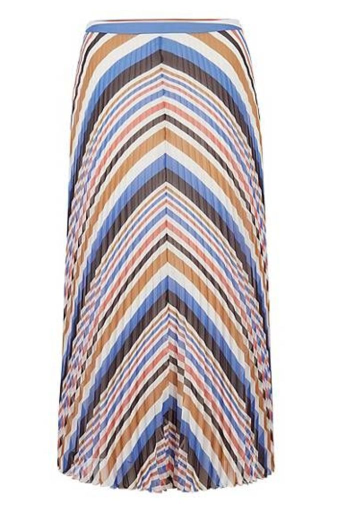 Midi skirt in plissé fabric with multicoloured stripes