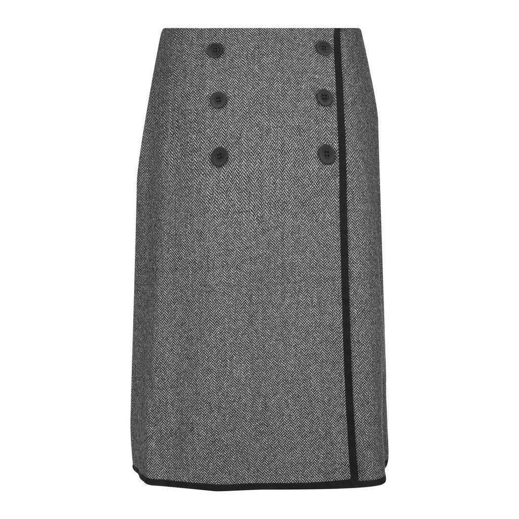 Herringbone Button Detail Skirt