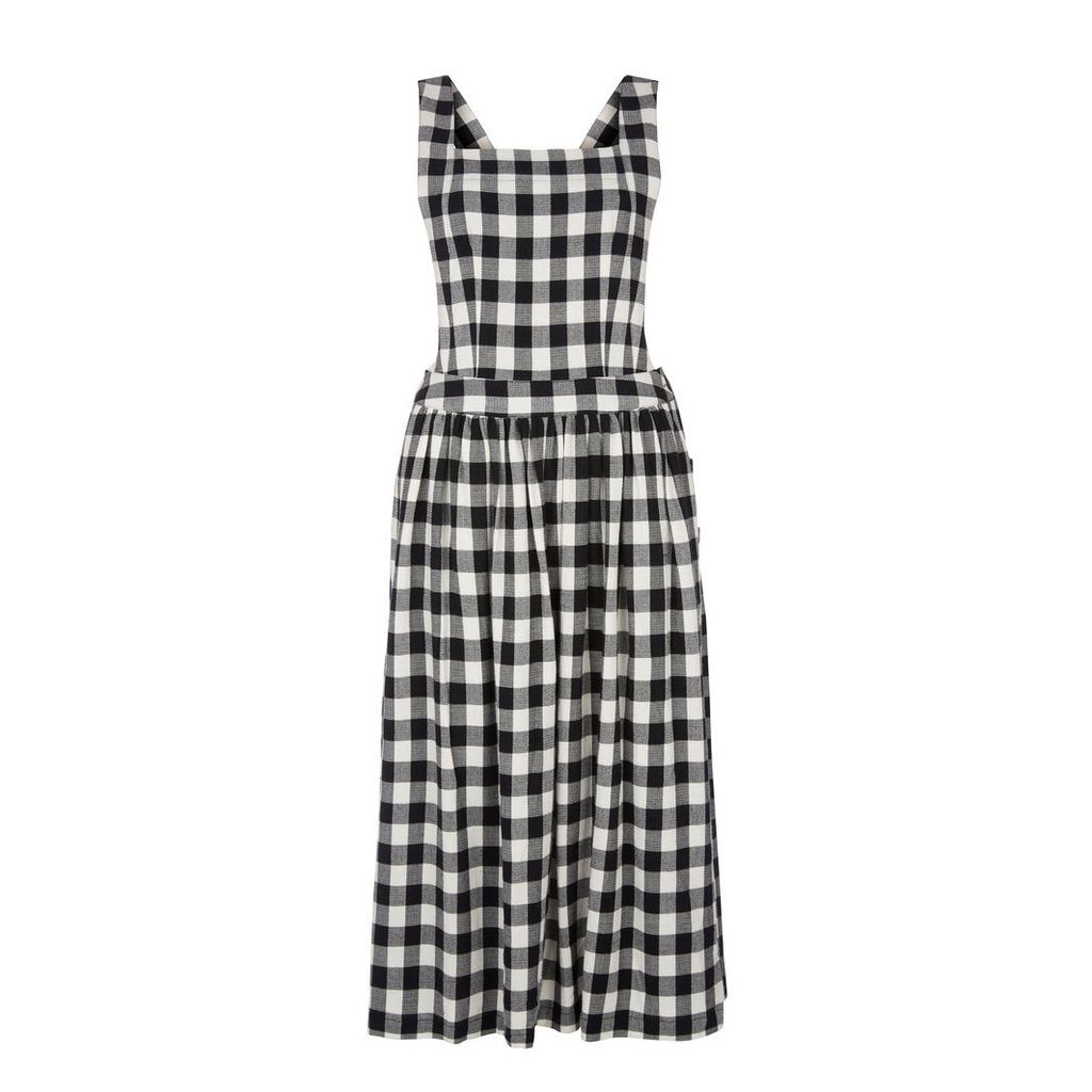 Side Button Gingham Pinafore Dress