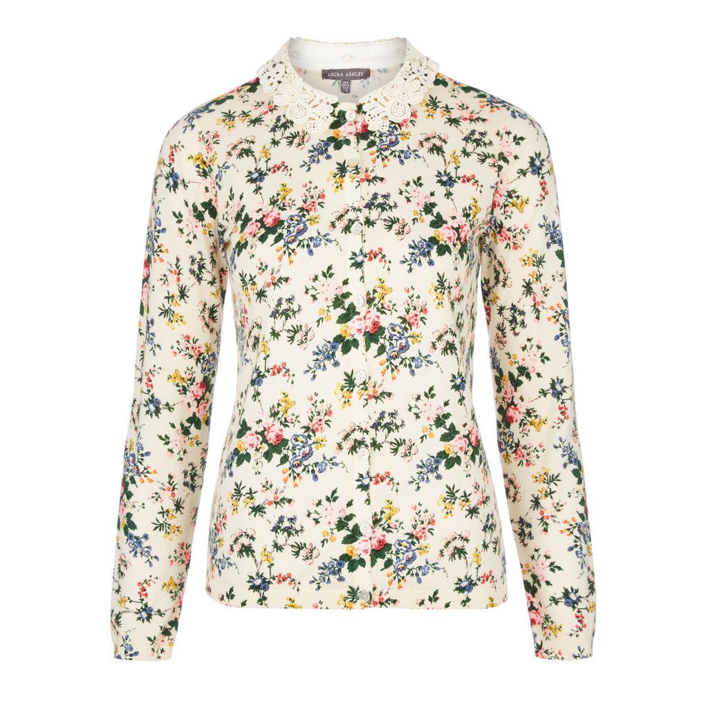 Crew Neck Vintage Floral Cardigan with Lace Collar