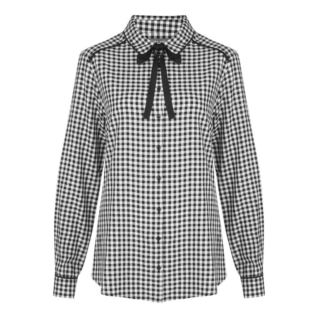 Gingham Check Tie Neck Blouse