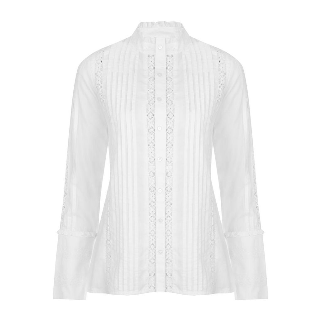 High Neck Pintuck Lace Detail Blouse