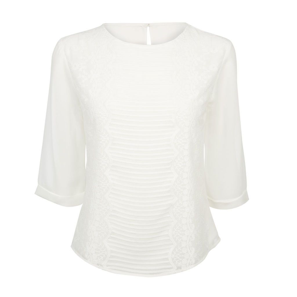 White Embroidered Lined SemiSheer Blouse