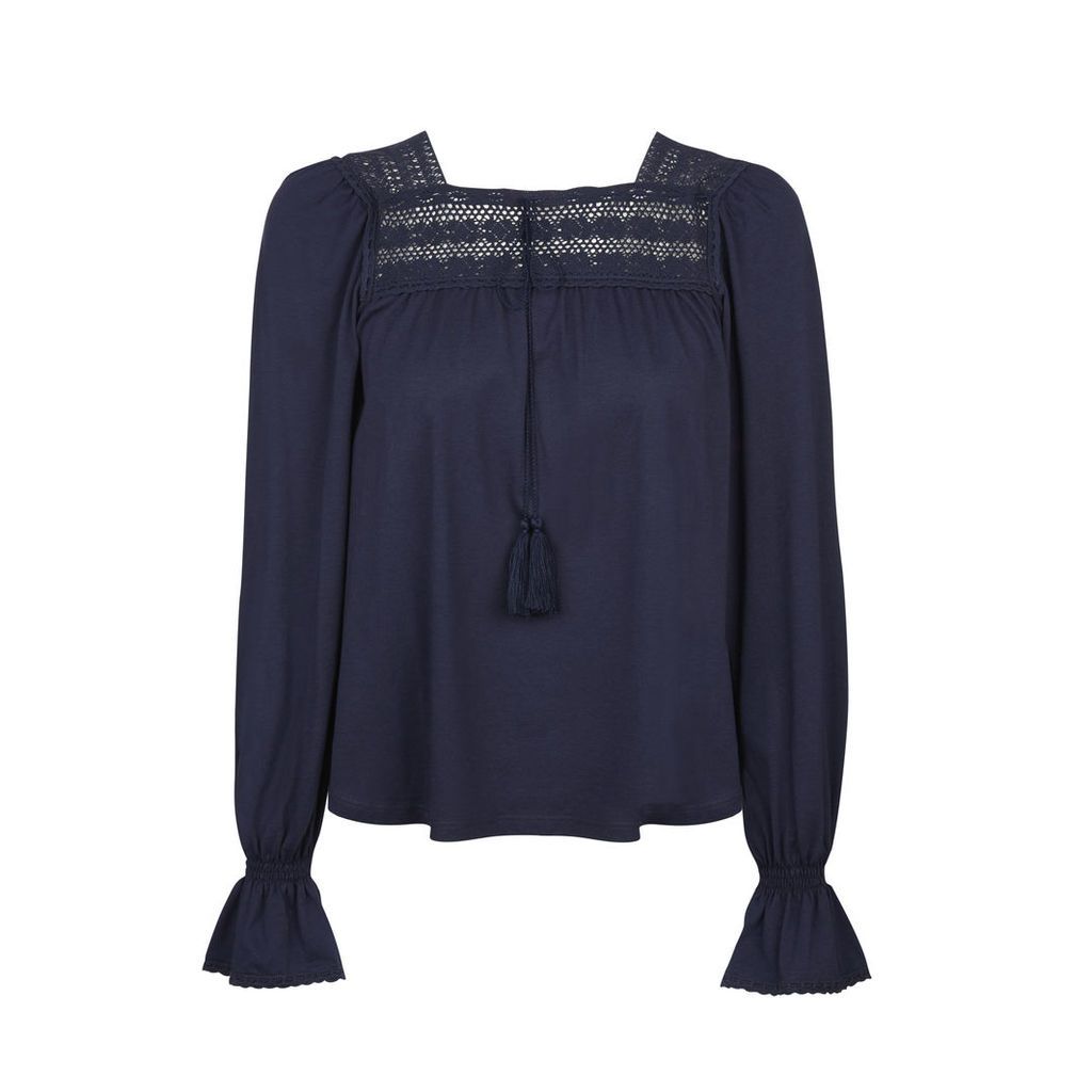 Peasant Top with Lace Trims and Tassel Detail