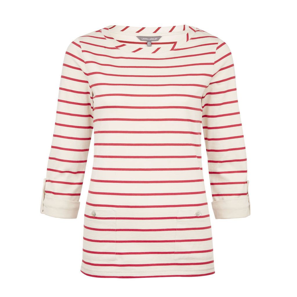 Roll Sleeve Red Striped Top