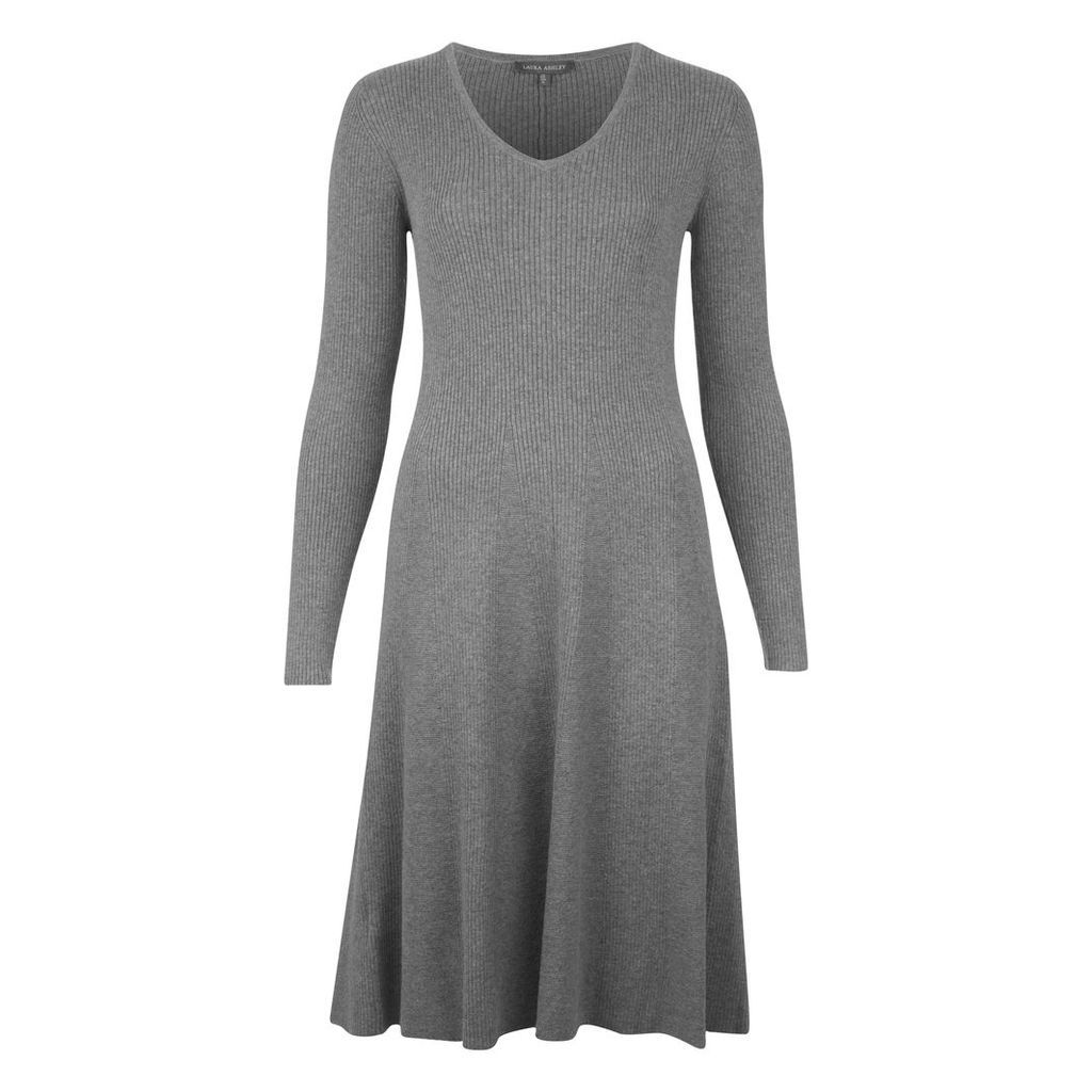 VNeck Ribbed Wool Fit and Flare Dress
