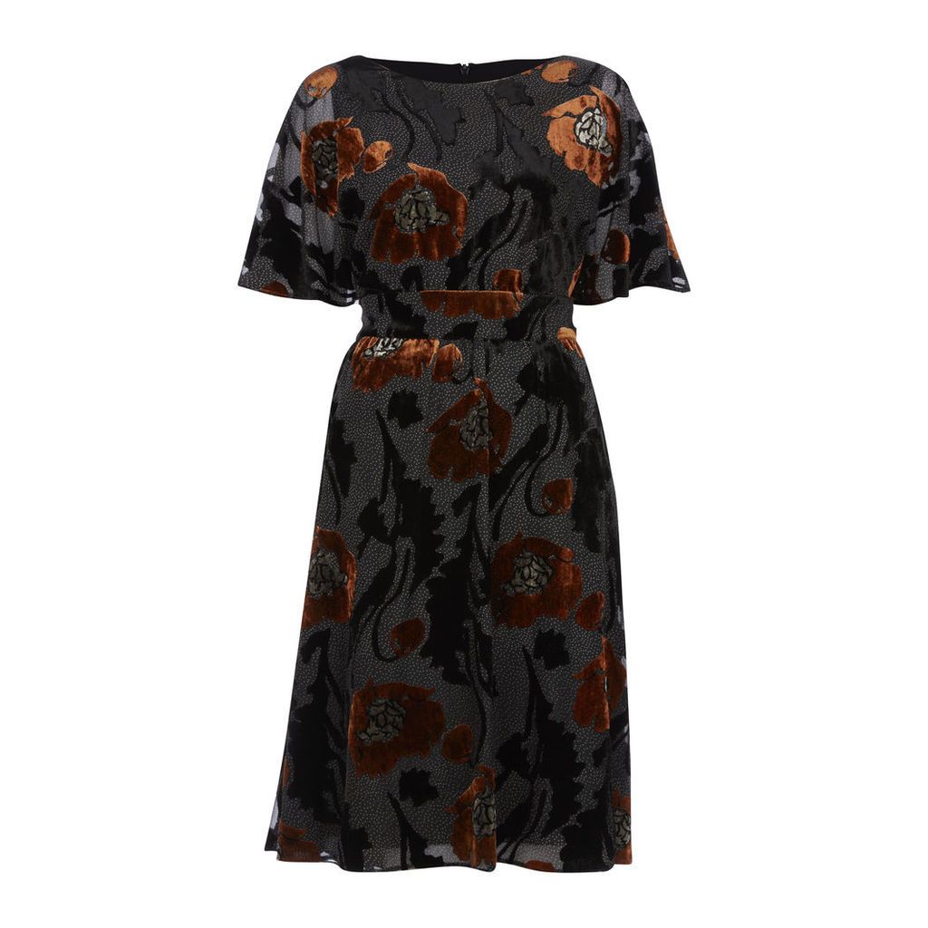 Devore Floral Angel Sleeve Fit and Flare Dress